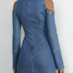 Women's Stand Collar Long Sleeve Casual Slim Fit Denim Dress