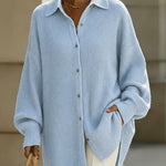 Women's Solid Color Lapel Long-sleeved Casual Loose Knit Cardigan