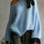 Women's Solid Color Stand-collar Long-sleeved Casual Loose Off-the-shoulder Sweater