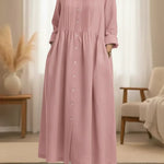 Women's Peter Pan Collar Long-sleeved Cotton And Linen Dress