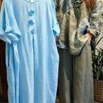 Women's Solid Color Round Neck 3/4 Sleeve Casual Loose Cotton And Linen Dress