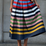 Artistic Colorful Striped Print Pleated Skirt