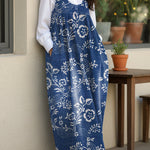 Women's Vintage Artistic Flowers Casual Loose Denim Vest Dress