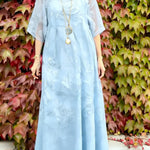 Women's Solid Color Round Neck Three-quarter Sleeve Casual Loose A-line Chiffon Burnout Two-piece Dress