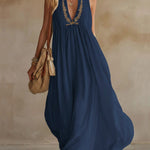 Women's V-neck Sleeveless Casual Loose Cotton And Linen Dress