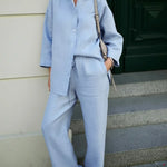 Effortless Elegance Linen Shirt And Wide-leg Pants Two-piece Set