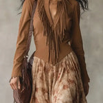 Women's Floral Fringe Art Casual Long Sleeve Maxi Dress