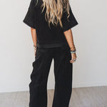 Women's Casual Washed Cotton T-shirt And Pants Two-piece Set