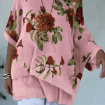 Loose And Cozy Floral Print Linen And Cotton Top
