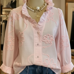 Casual Romantic Ruffled Collar Cotton Shirt
