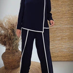 Women's Spring New Arrival Round Neck 3/4 Sleeve Casual Loose Cotton Top And High Waist Casual Loose Wide-leg Cotton Pants Set