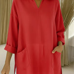 Women's Casual Loose-fitting Pocket Linen And Cotton Shirt