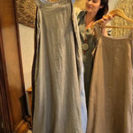 Women's Solid Color Square Neck Sleeveless Casual Loose Cotton And Linen Suspender Dress