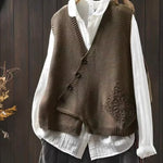 Women's Solid Color V-neck Sleeveless Loose-fitting Knitted Cardigan Vest