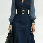 Stylish Denim Dress With Organza Sleeve Panels.