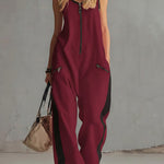 Women's Round Neck Sleeveless Casual Loose-fitting Cotton Wide-leg Jumpsuit