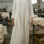 Vintage-style Pleated Linen Midi Dress