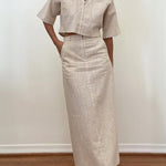 Women's Casual Linen And Cotton Zip-up Top And Skirt Two-piece Set
