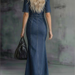 Casual Zippered Denim Fishtail Dress