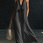 Classic Elegant Color-blocked Tie-neck Maxi Dress