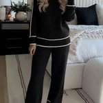 Cozy Color-blocked Trim Sweater And Pants Two-piece Set