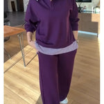 Women's Casual Striped Patchwork Cotton Sweatshirt And Pants Two-piece Set