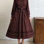 Women's Retro-style Print Shirt Collar Long Sleeve Casual Loose Cotton Dress