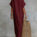 Women's Solid Color Collared Short-sleeved Casual Loose Linen Dress