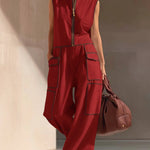 Casual Loose-fitting Color-blocked Workwear Jumpsuit