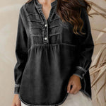 Women's V-neck Long-sleeved Casual Loose Simple Denim Top