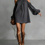 Loose-fitting Off-shoulder Long-sleeved Short Dress