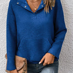 Women's Solid Color V-Neck Long Sleeve Casual Loose Sweatshirt
