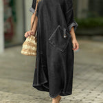 Women's Round Neck 3/4 Sleeve Casual Loose Denim Dress