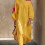 Casual Off-the-shoulder Color-block Loose Cotton Dress