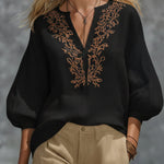 Loose-fitting V-neck Linen And Cotton Shirt