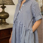 Casual Striped Cotton Shirt Dress