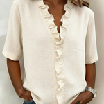 Retro Cozy Ruffled Collar Linen Cotton Shirt Top