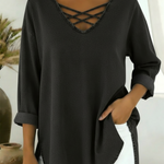 Casual Loose-fitting V-neck Denim Cotton Top