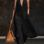 Stylish V-neck Long Shirt And Wide-leg Pant Linen Two-piece Set