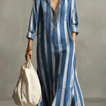 Retro Striped Ruffled Hem Dress