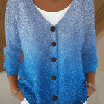 Women's Gradient Print V-Neck Long Sleeve Casual Loose Sequined Top