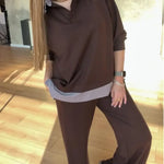 Women's Casual Striped Patchwork Cotton Sweatshirt And Pants Two-piece Set