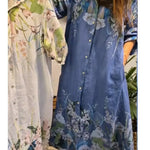 Women's Loose Casual Floral Print Cotton Linen Shirt Dress