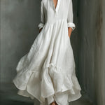 Elegant Women's Printed Maxi Dress With Ruffle Details.