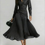 Elegant Patchwork Pleated Chiffon Denim Dress