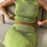 Women's Casual Elegant Knitted Turtleneck Vest And Skirt Set