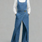 Women's Square-neck Sleeveless Loose-fitting Denim Wide-leg Jumpsuit