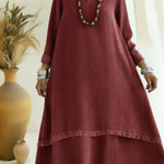 Elegant V-neck Double-layered Hem Denim Dress