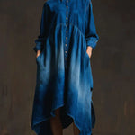 Women's Solid Color Shirt Collar Long-sleeved Casual Loose Cotton Dress