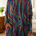Women's Retro Abstract Pattern Art Print Casual Cotton Knitted Sweater